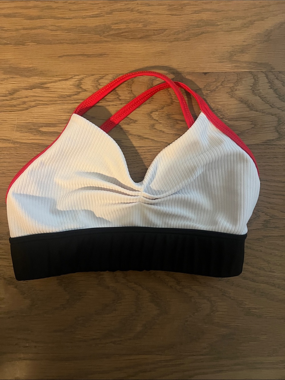 Girls Colorblock Ribbed Bikini Top - White, Black & Red